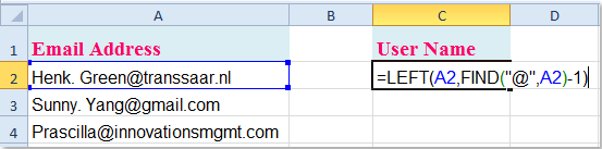 How to extract username from email addresses in Excel?