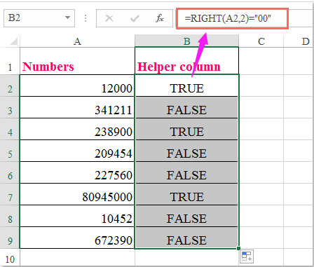 How to filter numbers end with a specific number in Excel?