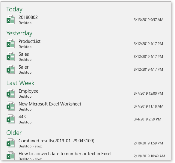 How to get the list of last or current opened excel files 