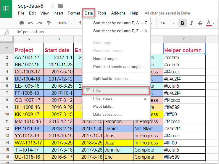 How to filter rows based on cell color in Google sheet?