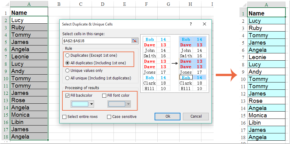 How to conditional formatting duplicate cells in a column in Google sheet?