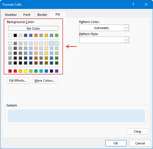 A screenshot of the Format Cells dialog for alternating group shading