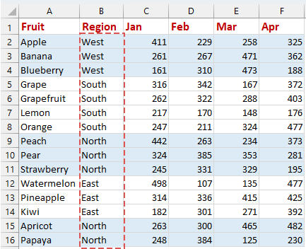 A screenshot showing rows shaded based on value changes in Excel