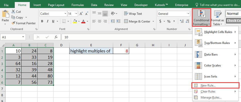 How to highlight multiples of a specific number in Excel?
