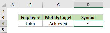 A screenshot of the result showing the inserted check mark symbol in a cell