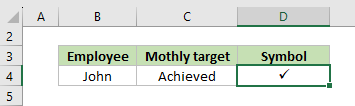 A screenshot of the check mark symbol inserted into the selected cell after pressing the Alt key