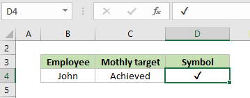 A screenshot of the pasted check mark in an Excel cell