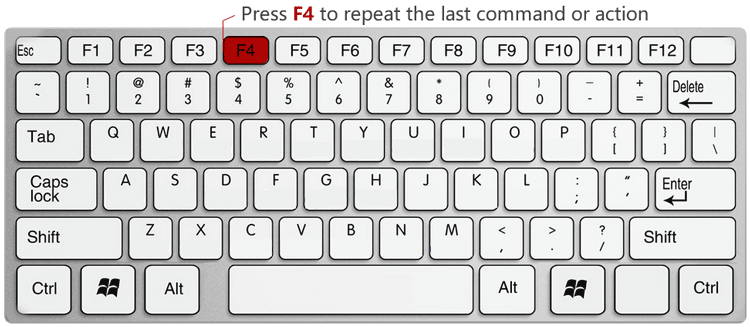 a screenshot showing press F4 to repeat the last command or action
