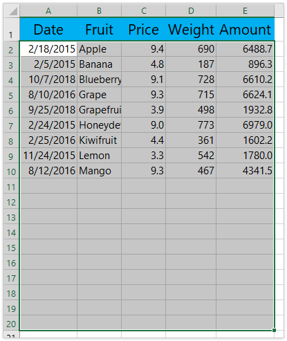 a screenshot of selecting the original data range as well as a number of blank rows below it