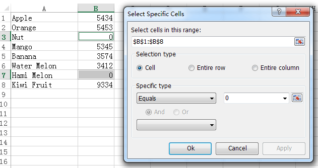 doc selectați celule specifice
