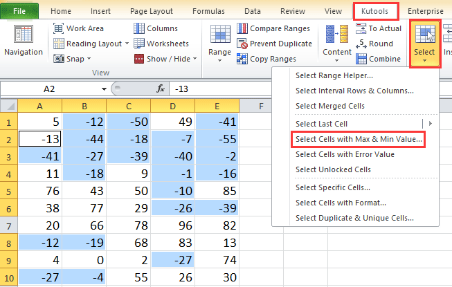 How to find largest negative value (less than 0) in Excel?