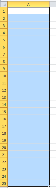 A screenshot of selected cells for creating a weekday list with Kutools