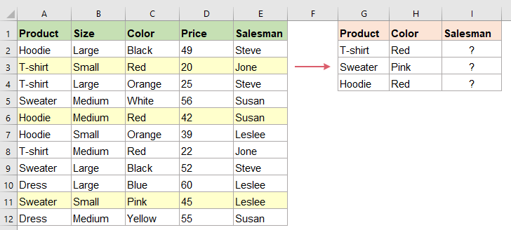 How to vlookup value with multiple criteria in Excel?