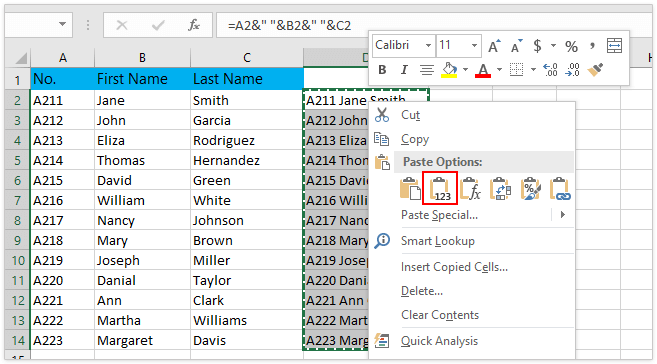 Merge and Combine Columns without Losing Data in Excel