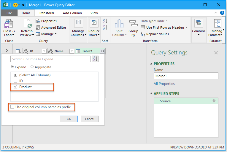 How to merge two or more tables into one based on key columns?