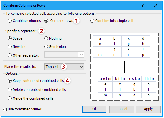 specify the options in the dialog box