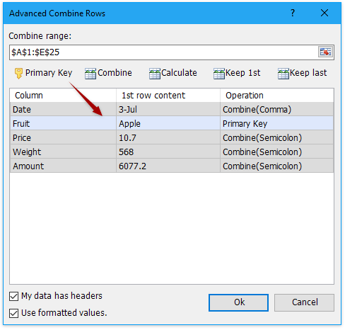 specify the options in the dialog box