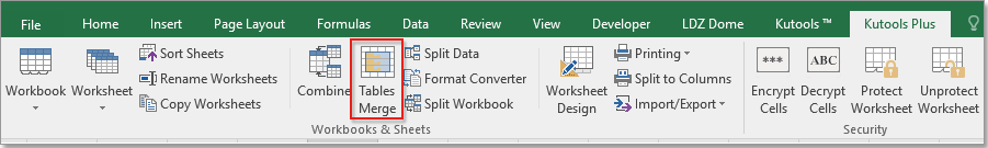 click Tables Merge featur of kutools