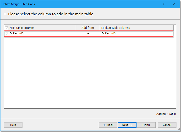 check the columns to add from lookup table to the main table