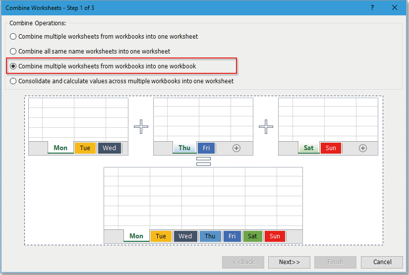 check Combine multiple worksheets from workbooks into one workbook option