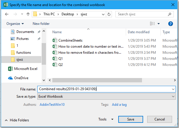 select a folder to place the combined workbook