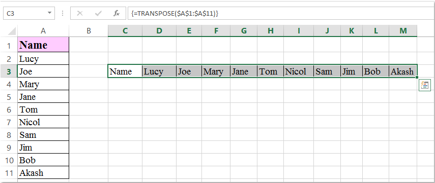 copy vertical data and paste it horizontally in excel