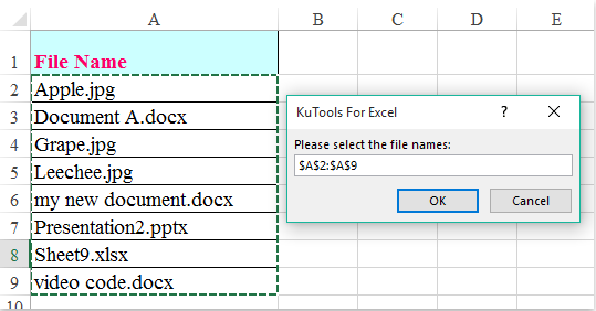  select the cells which contain the file names