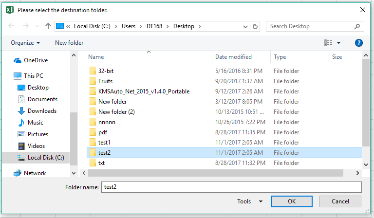select the destination folder  to locate the files 