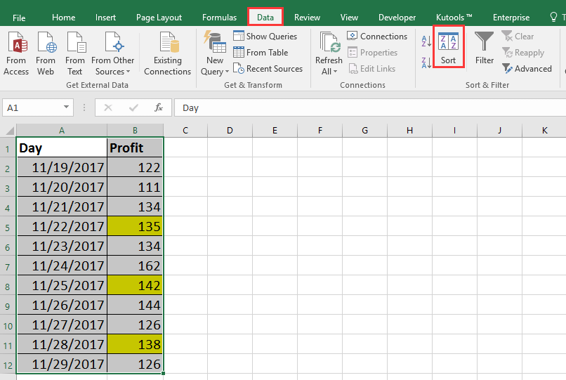 How to move highlighted cells to top in Excel?