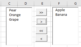 How to quickly move items between two list boxes in Excel?