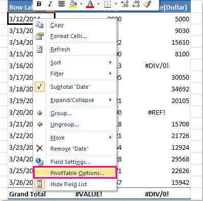 How to hide error values in pivot table?
