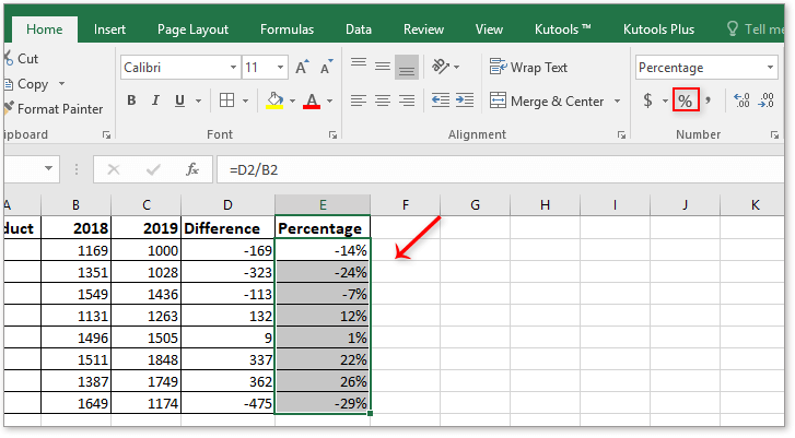 Quickly create a positive negative bar chart in Excel