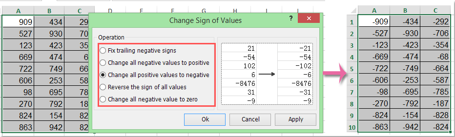 How to change positive numbers to negative in Excel?