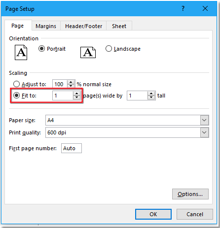 How to resize print area and fit to one page in Excel?