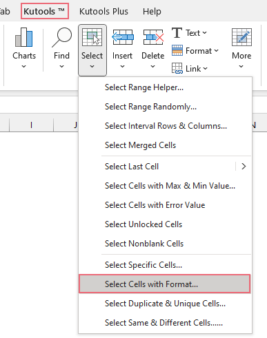 click Kutools > Select > Select Cells with Format 