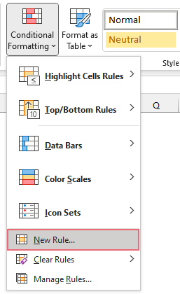click Home > Conditional Formatting > New Rule 