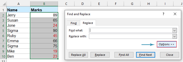 click Options in the dialog box 