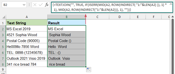 Excel remove characters, words, numbers from text strings