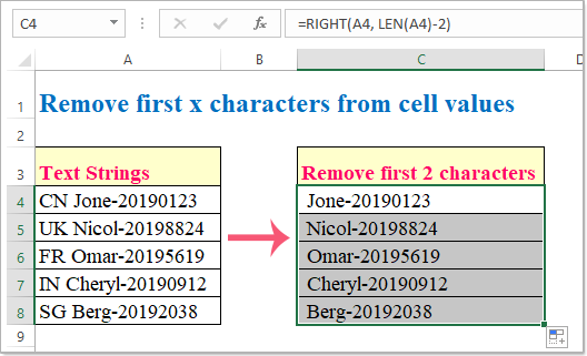 How To Remove First, Last X Characters Or Certain Position Characters ...