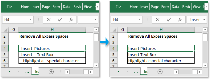 How to remove leading and trailing spaces in Excel cells?