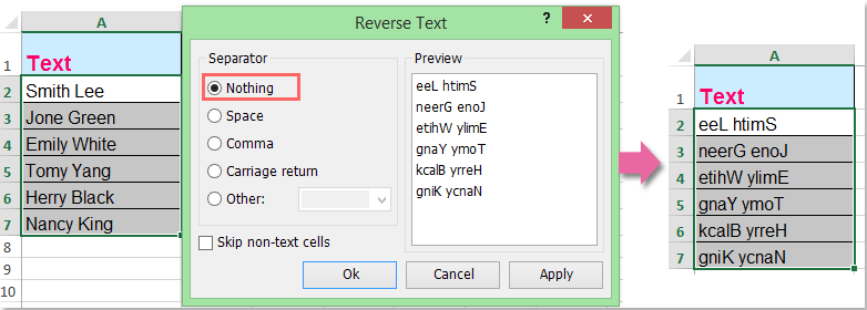 How to reverse text string or words order in Excel?