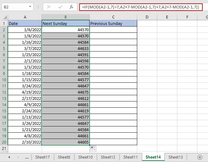 How to round date to previous or next specific weekday in excel 