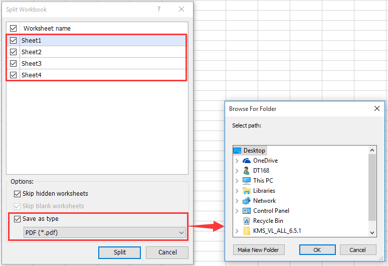 specify the options and choose a folder to output the new pdf file