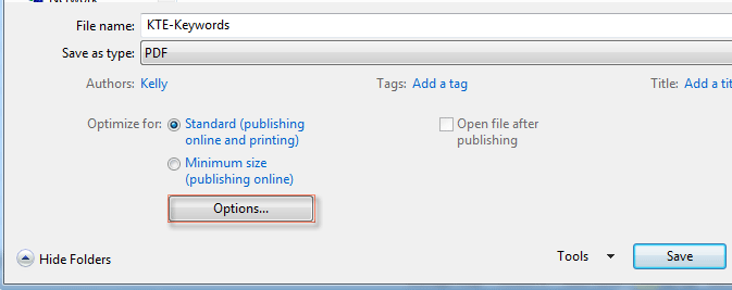 Click the Options button