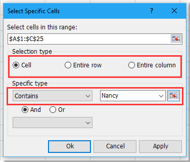 How to select cells with specific text in Excel?