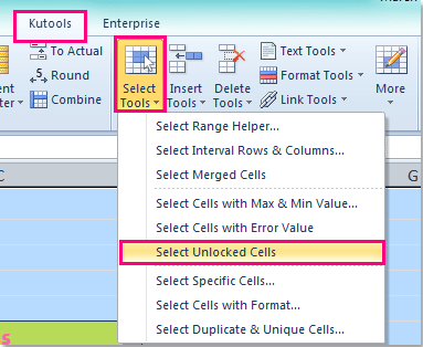 How to select all unloked cells in Excel?
