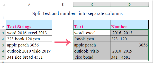 How to separate text and numbers from one cell into two columns?