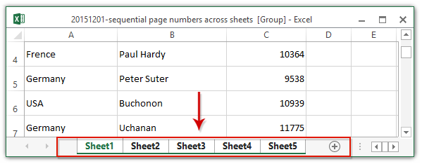 doc números de página secuenciales en las hojas 1