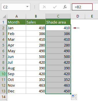 How to shade the area under a normal curve in an Excel chart?