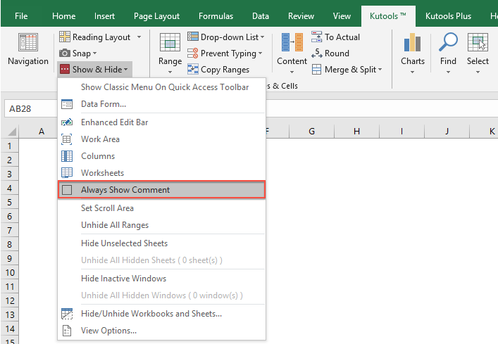 How to show or hide all comments and comment indicators in Excel?